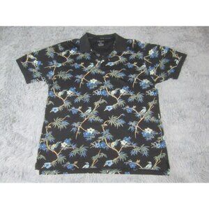 IZOD Shirt‎ Mens XL Black Foral Bird Casual Polo Cotton Golf Golfer Collared